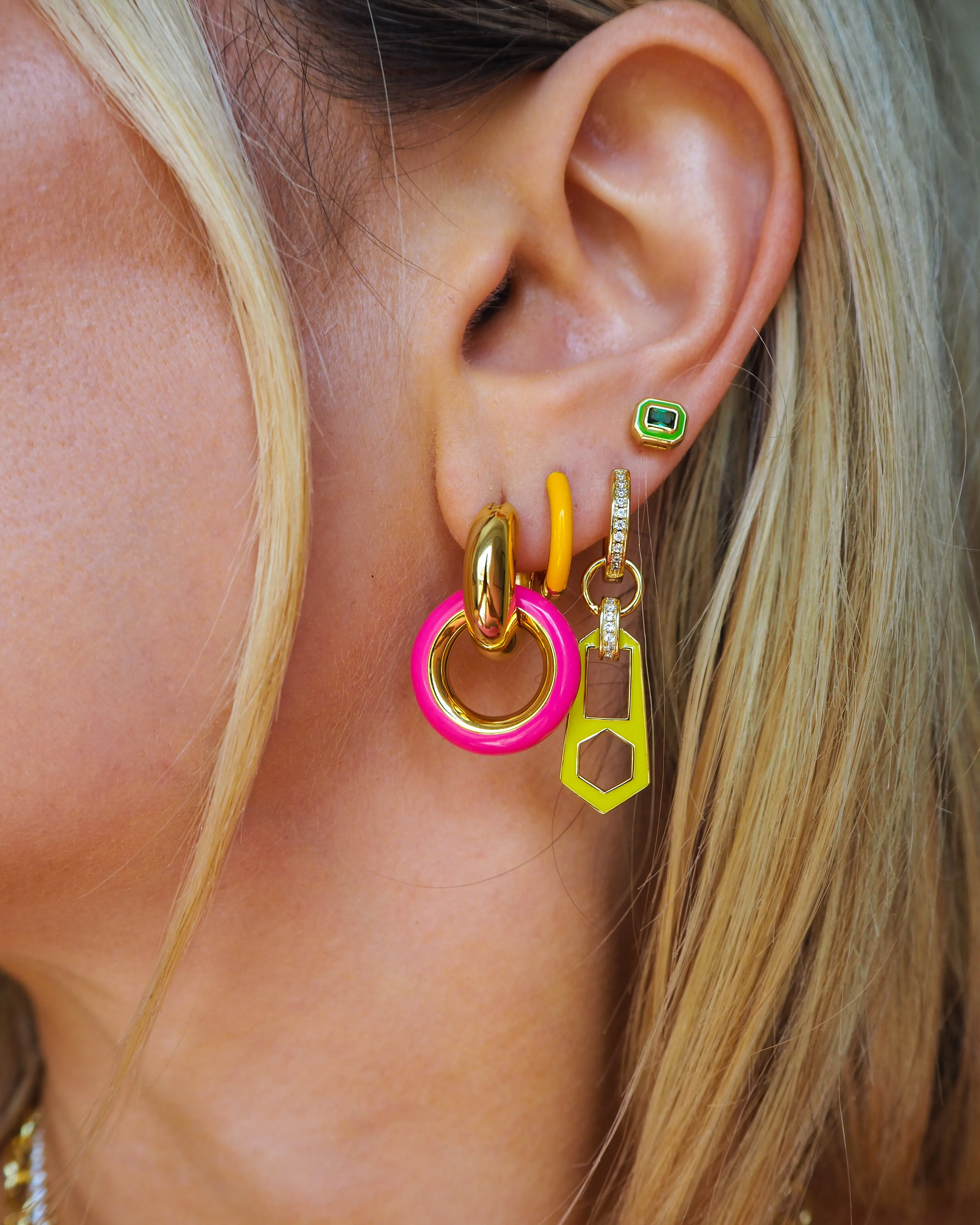 Pave Interlock Hoops- Hot Pink- Gold sold by Luv Aj product image thumbnail 4
