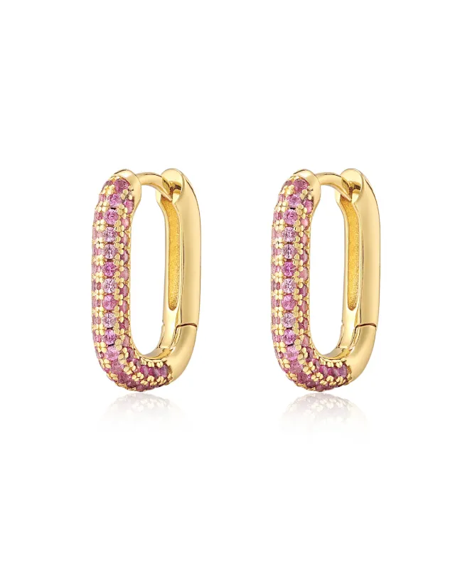 Pave Chain Link Huggies- Pink- Gold sold by Luv Aj