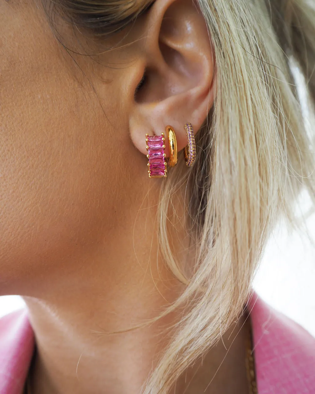 Pave Chain Link Huggies- Pink- Gold sold by Luv Aj product image thumbnail 2