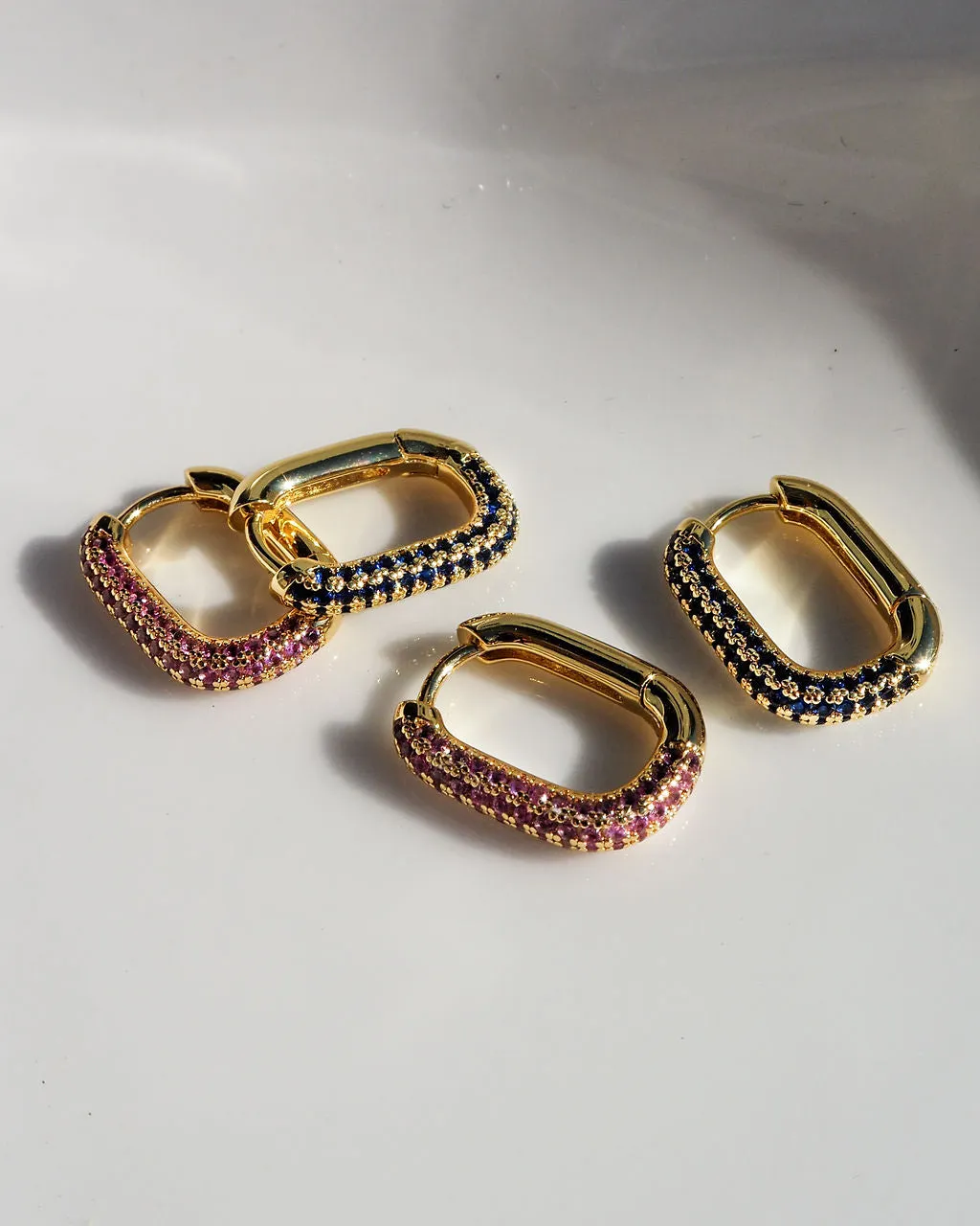 Pave Chain Link Huggies- Pink- Gold sold by Luv Aj product image thumbnail 3