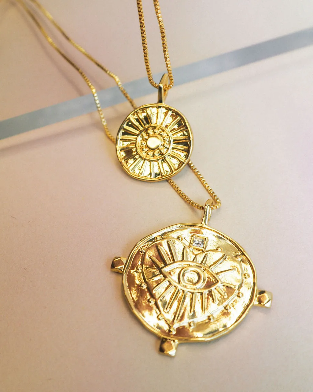 Evil Eye Double Coin Necklace- Gold sold by Luv Aj product image thumbnail 3