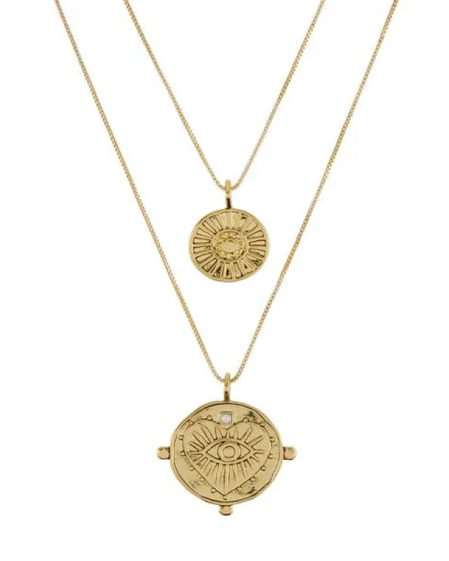 Evil Eye Double Coin Necklace- Gold made by Luv Aj