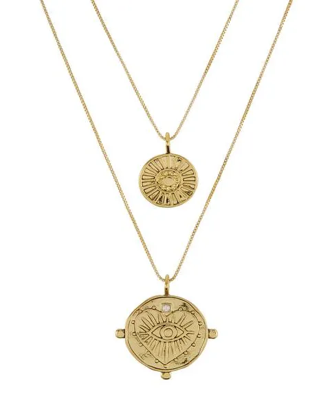 Evil Eye Double Coin Necklace- Gold sold by Luv Aj