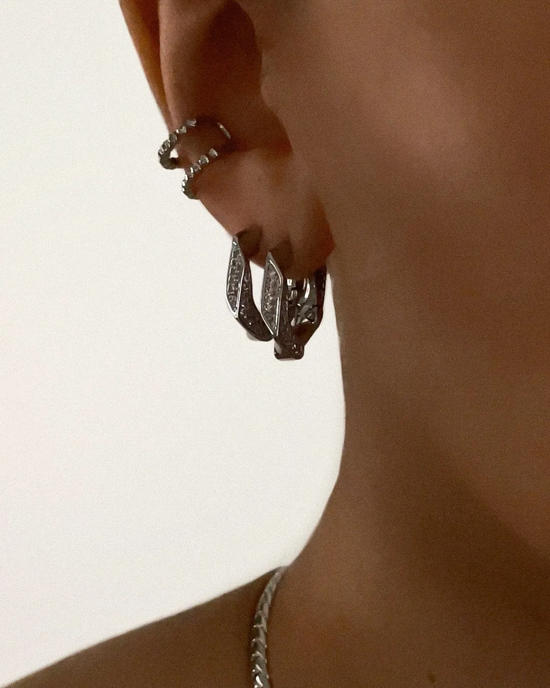 Pave Cuban Link Hoops- Silver sold by Luv Aj product image thumbnail 2
