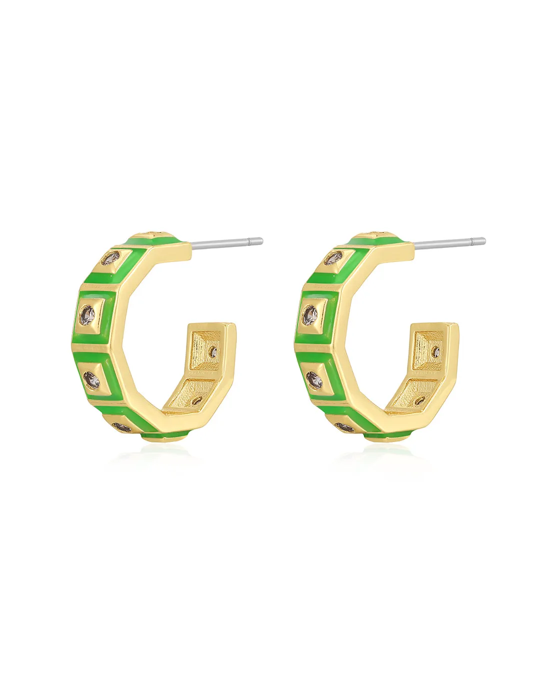 Mini Pyramid Stud Hoops- Bright Green- Gold sold by Luv Aj