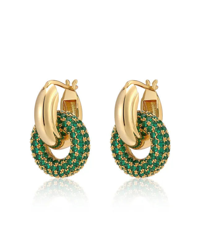 Pave Interlock Hoops- Emerald Green- Gold sold by Luv Aj