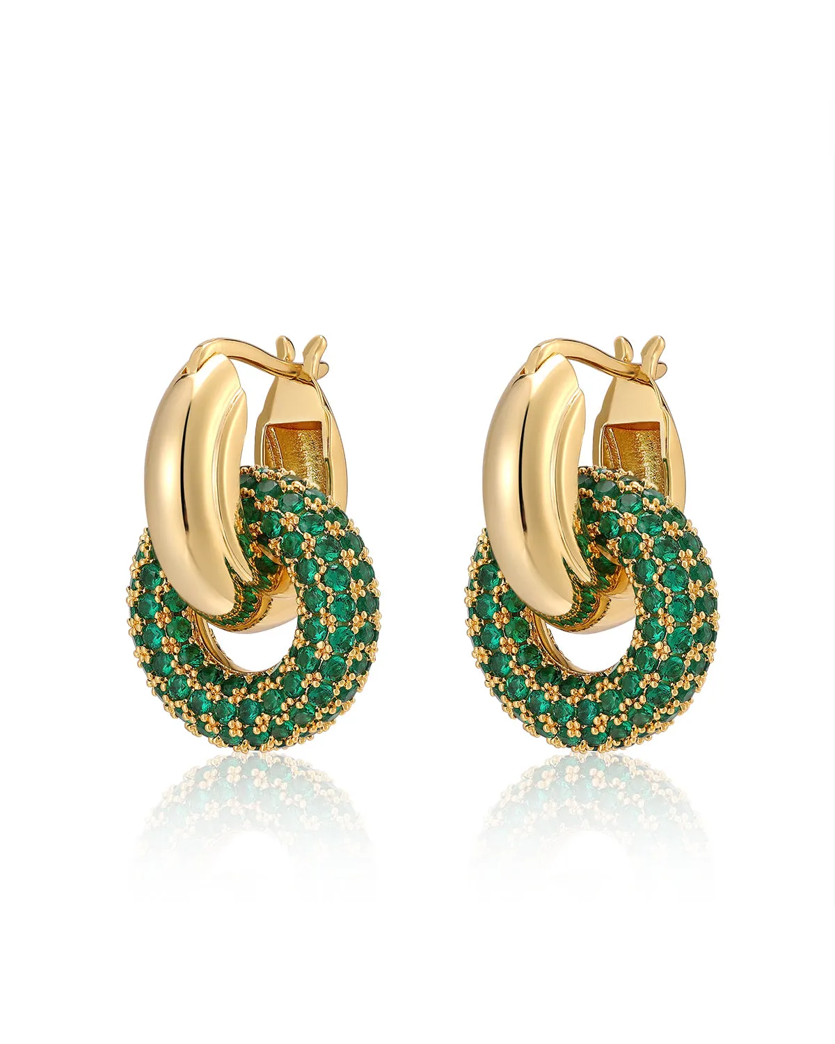 Pave Interlock Hoops- Emerald Green- Gold sold by Luv Aj