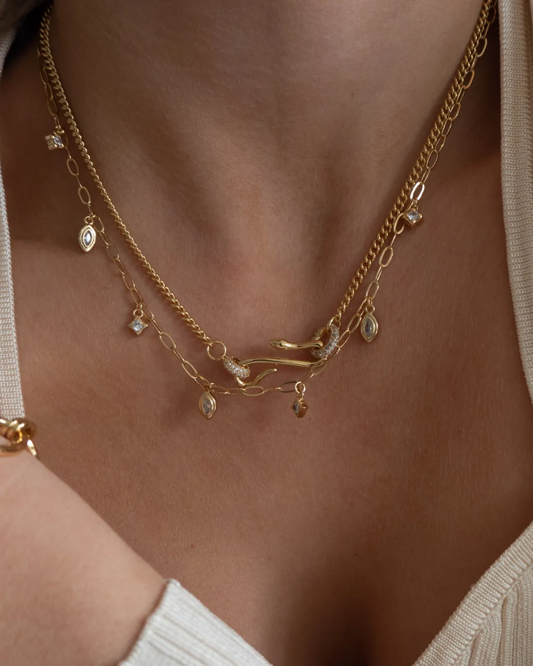 Pave Hook Charm Necklace- Gold sold by Luv Aj product image thumbnail 4