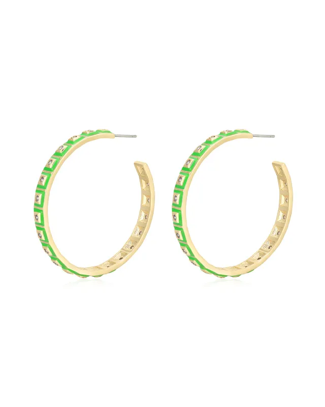 XL Pyramid Stud Hoops- Bright Green- Gold sold by Luv Aj