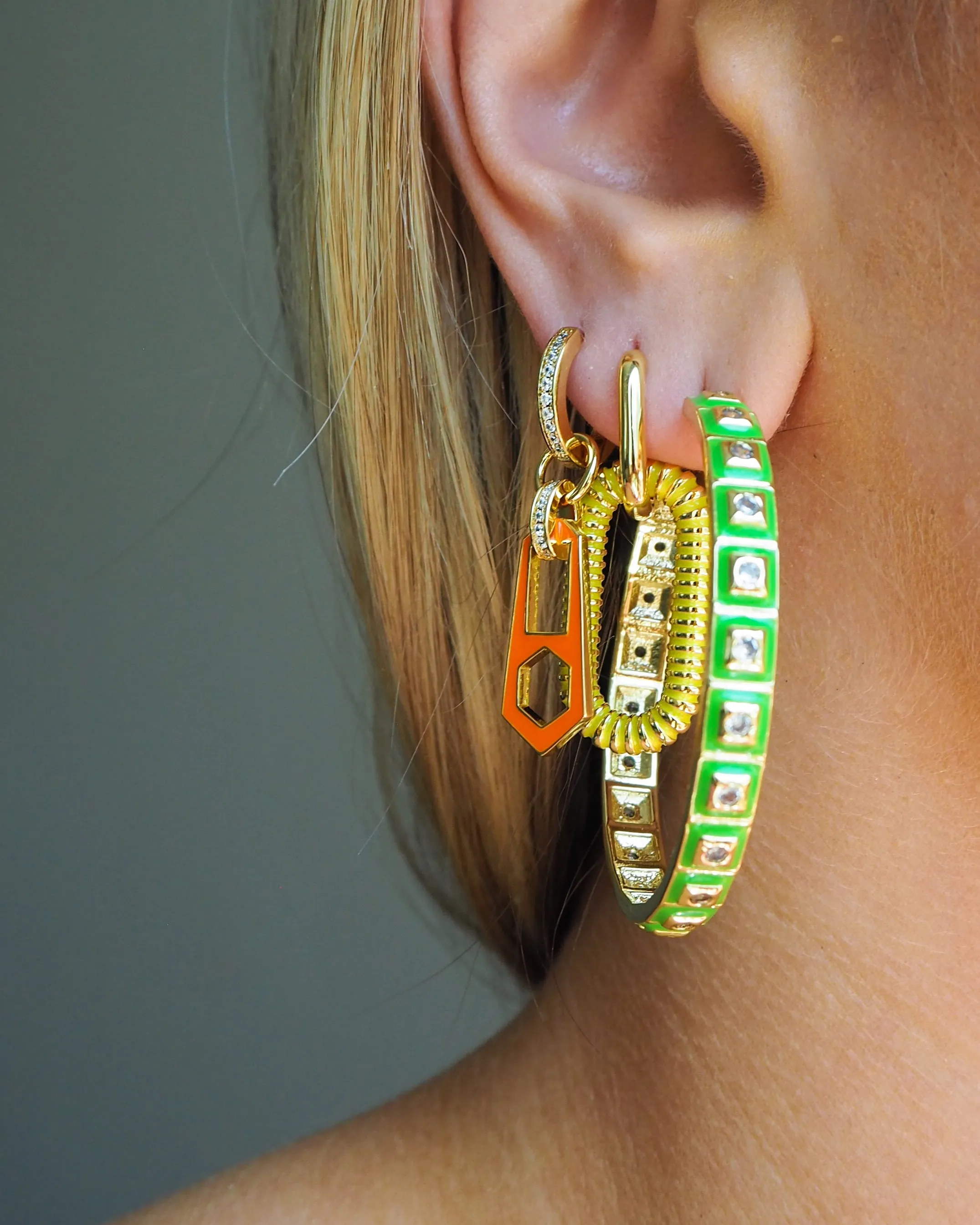 XL Pyramid Stud Hoops- Bright Green- Gold sold by Luv Aj product image thumbnail 2