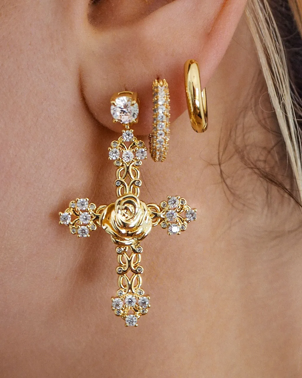 Rosa Cross Statement Earrings- Gold sold by Luv Aj product image thumbnail 3