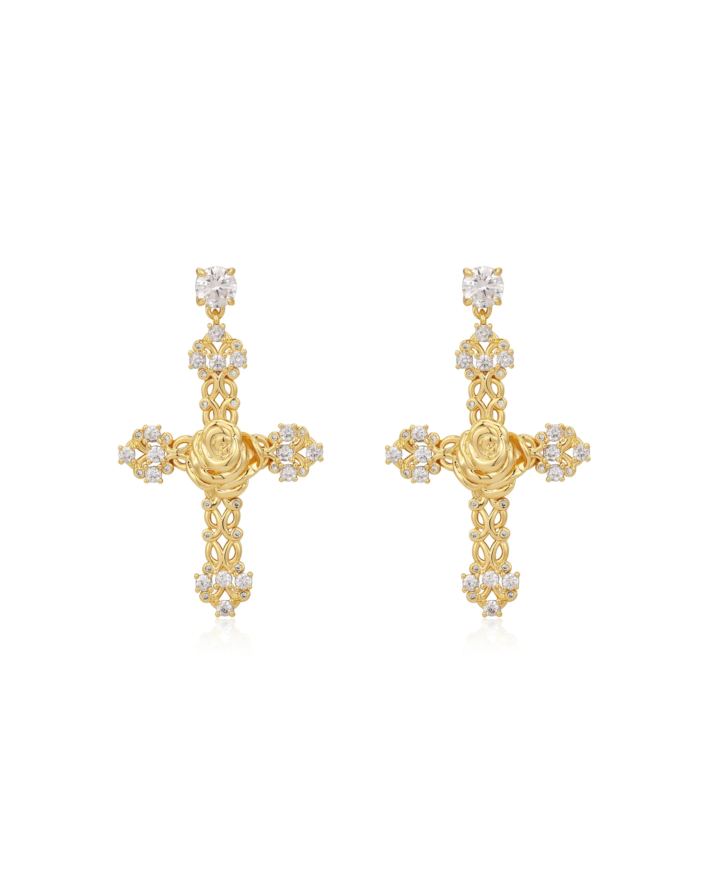 Rosa Cross Statement Earrings- Gold sold by Luv Aj