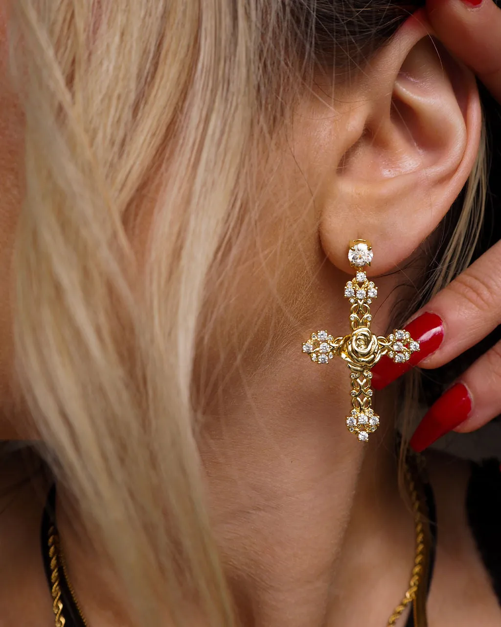 Rosa Cross Statement Earrings- Gold sold by Luv Aj product image thumbnail 2