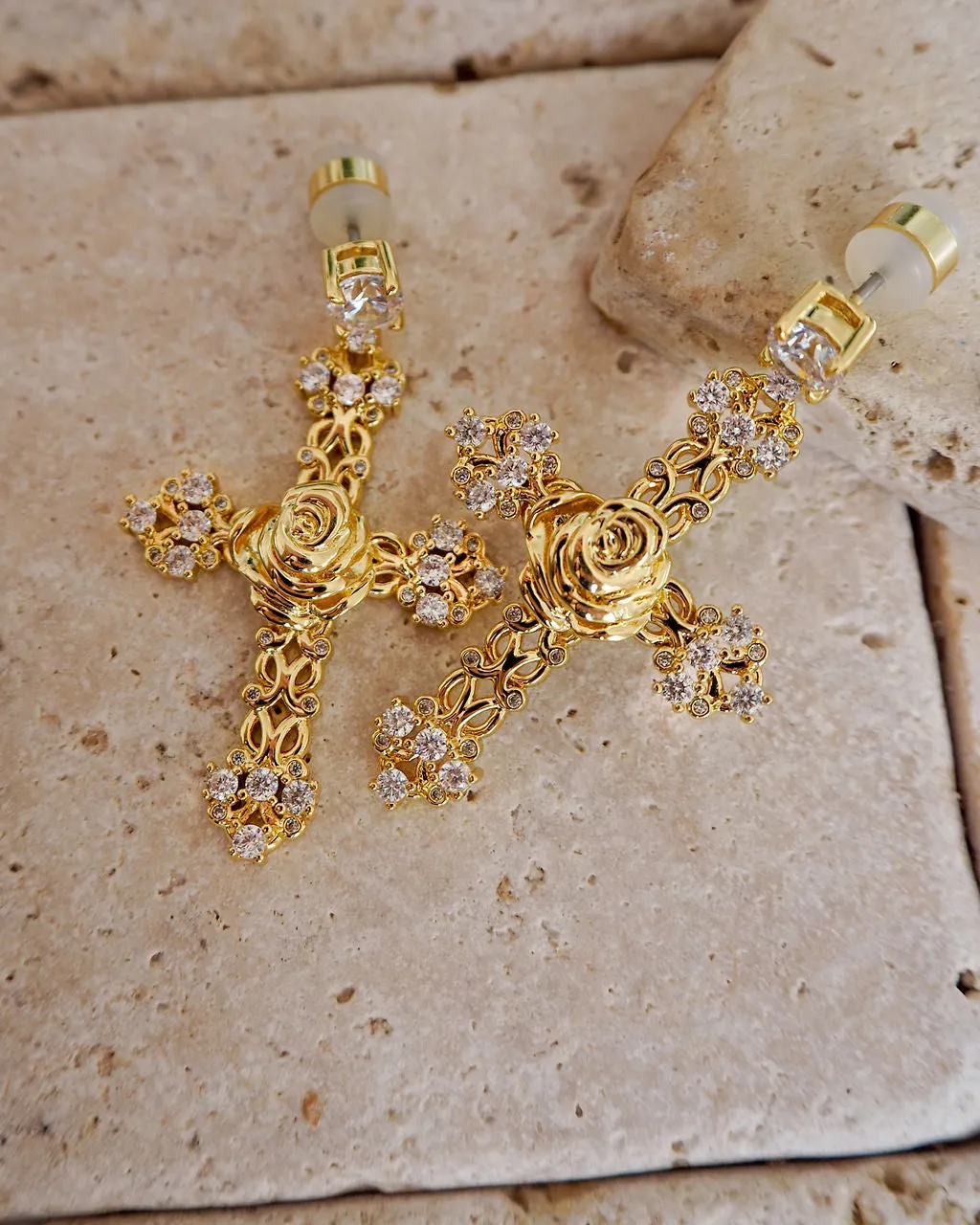 Rosa Cross Statement Earrings- Gold sold by Luv Aj product image thumbnail 4