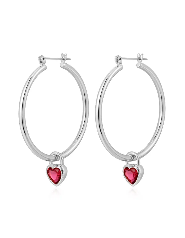 Bezel Heart Charm Hoops- Silver sold by Luv Aj