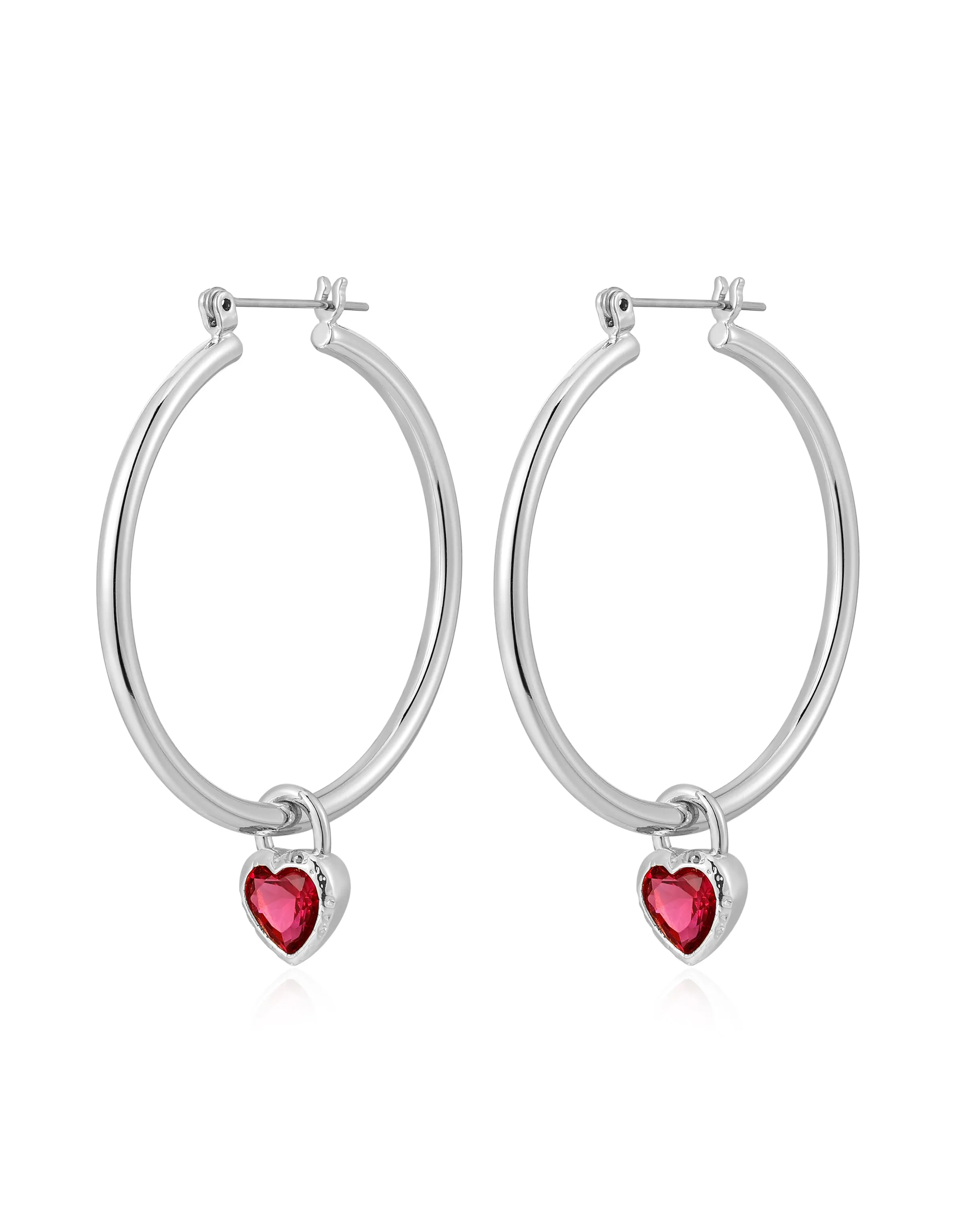 Bezel Heart Charm Hoops- Silver sold by Luv Aj