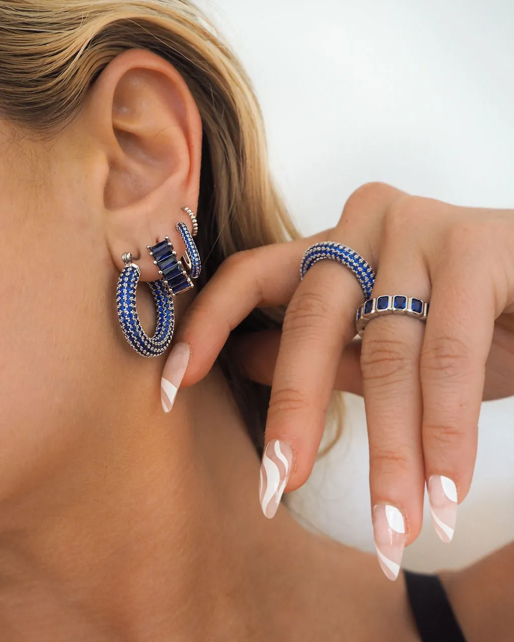 Emerald Ballier Huggies- Blue Sapphire- Silver sold by Luv Aj product image thumbnail 4