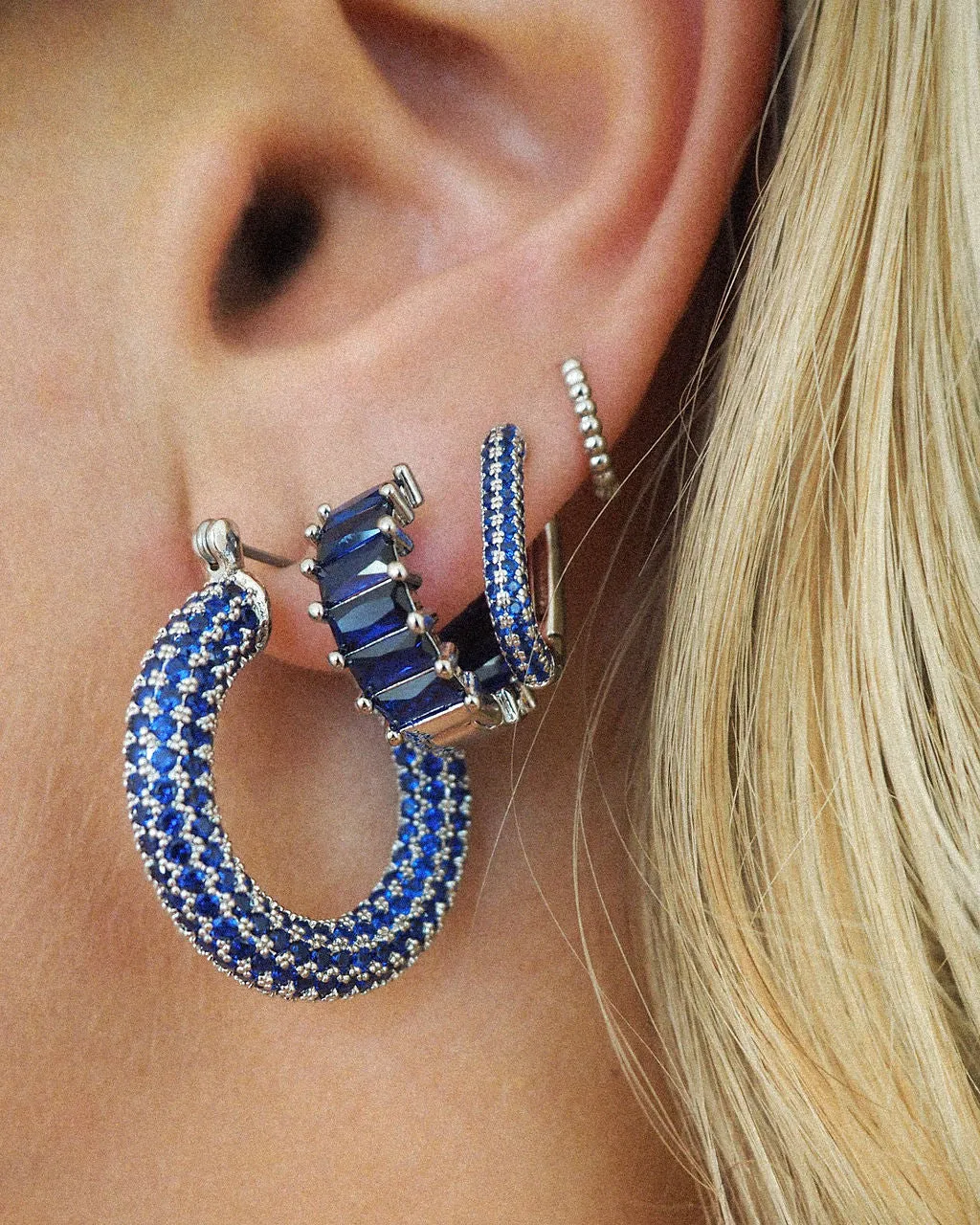 Emerald Ballier Huggies- Blue Sapphire- Silver sold by Luv Aj product image thumbnail 2