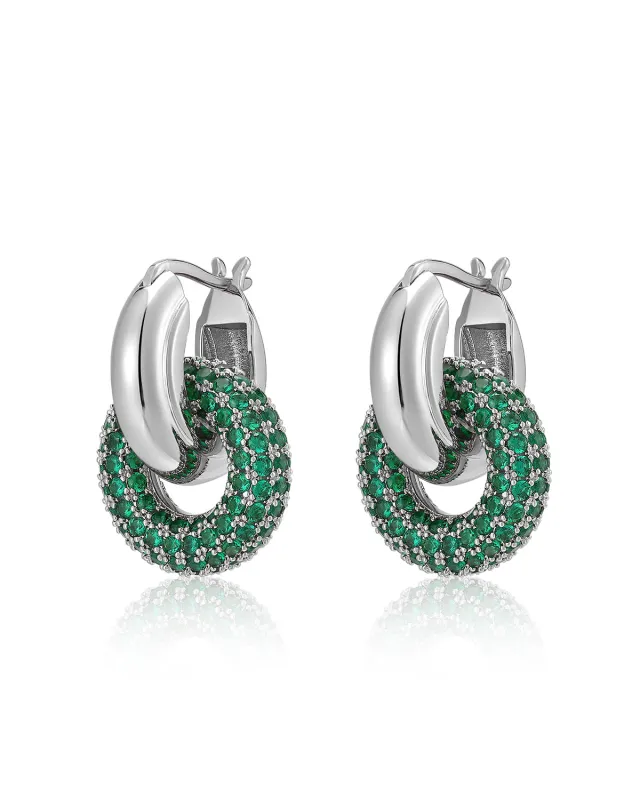 Pave Interlock Hoops- Emerald Green- Silver sold by Luv Aj