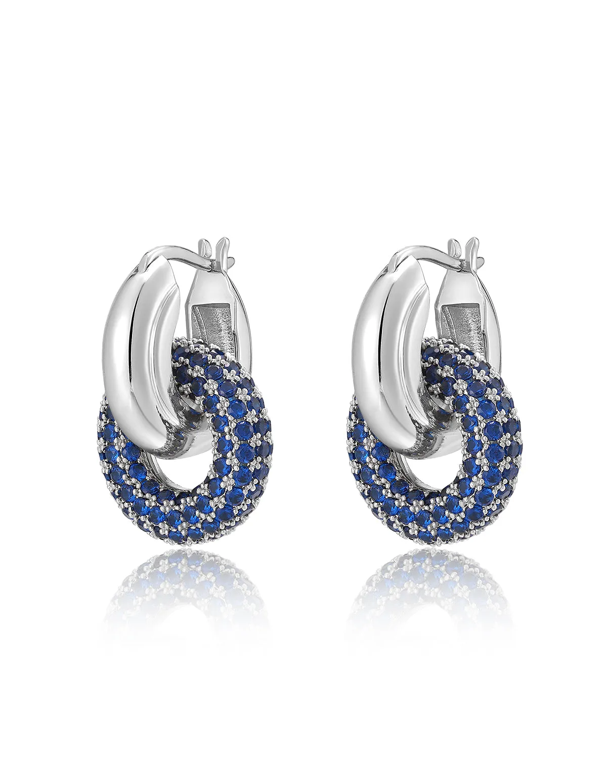 Pave Interlock Hoops- Blue Sapphire- Silver sold by Luv Aj