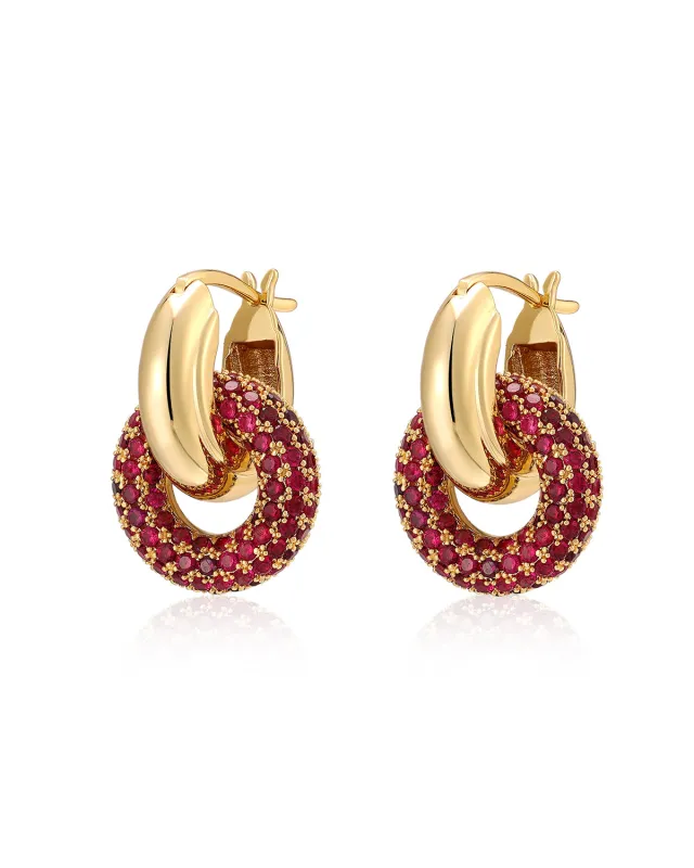 Pave Interlock Hoops- Ruby Red- Gold sold by Luv Aj