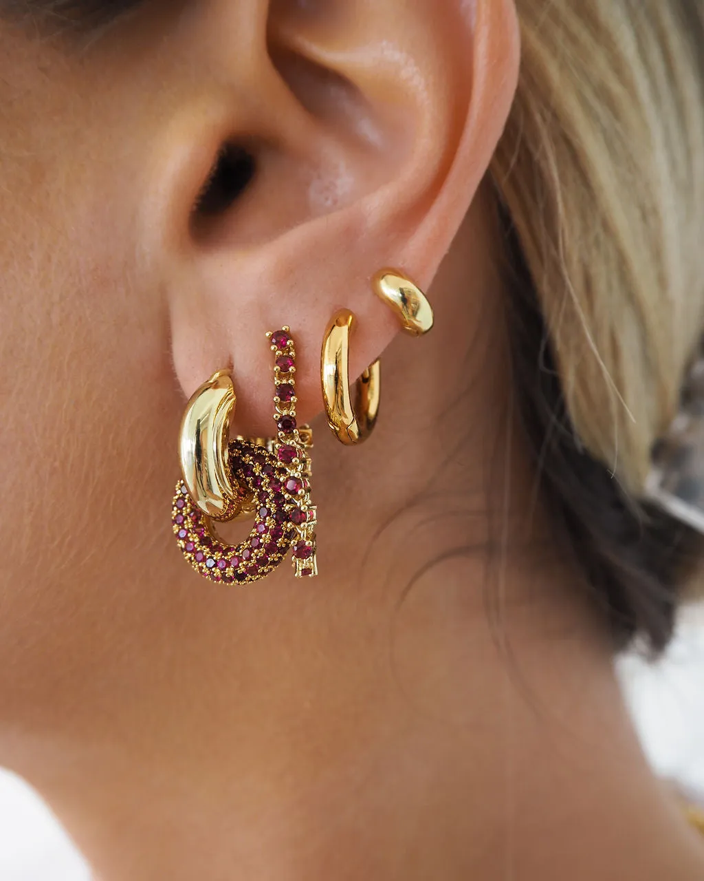 Pave Interlock Hoops- Ruby Red- Gold sold by Luv Aj product image thumbnail 2