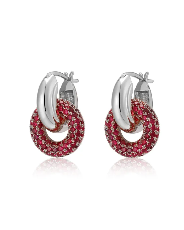 Pave Interlock Hoops- Ruby Red- Silver sold by Luv Aj
