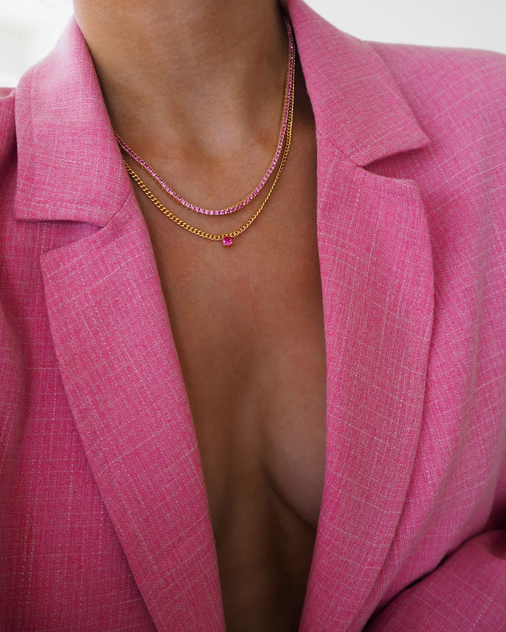 Bardot Stud Necklace- Pink- Silver sold by Luv Aj product image thumbnail 2