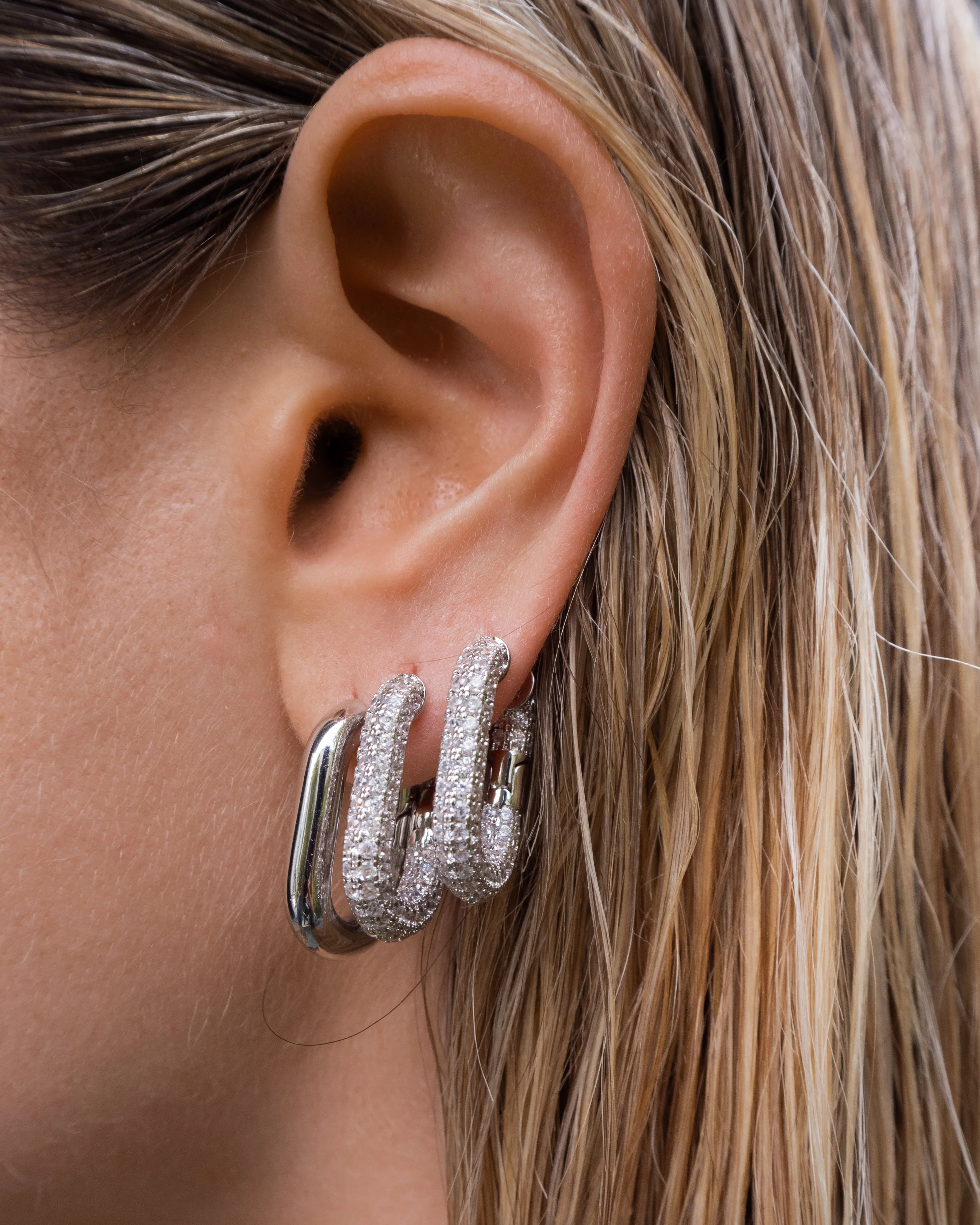 XL Pave Chain Link Hoops- Silver sold by Luv Aj product image thumbnail 2