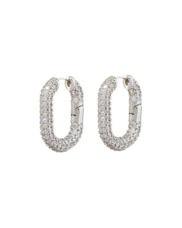 XL Pave Chain Link Hoops- Silver made by Luv Aj