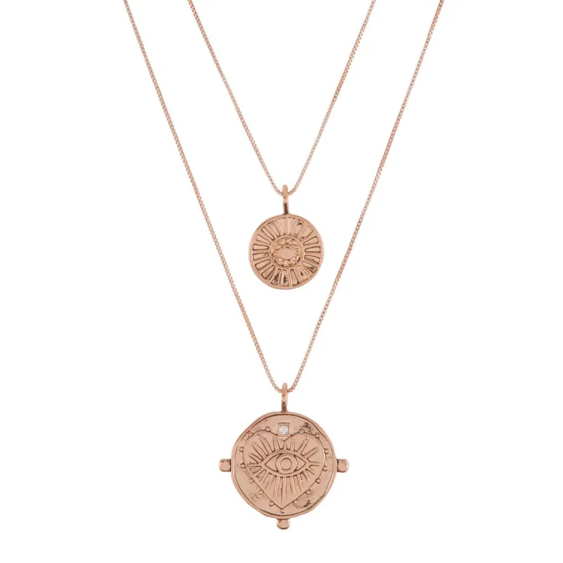 Evil Eye Double Coin Necklace- Rose Gold made by Luv Aj