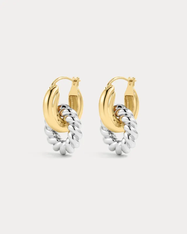 The Two-Tone Rope Interlock Hoops- Gold made by Luv Aj