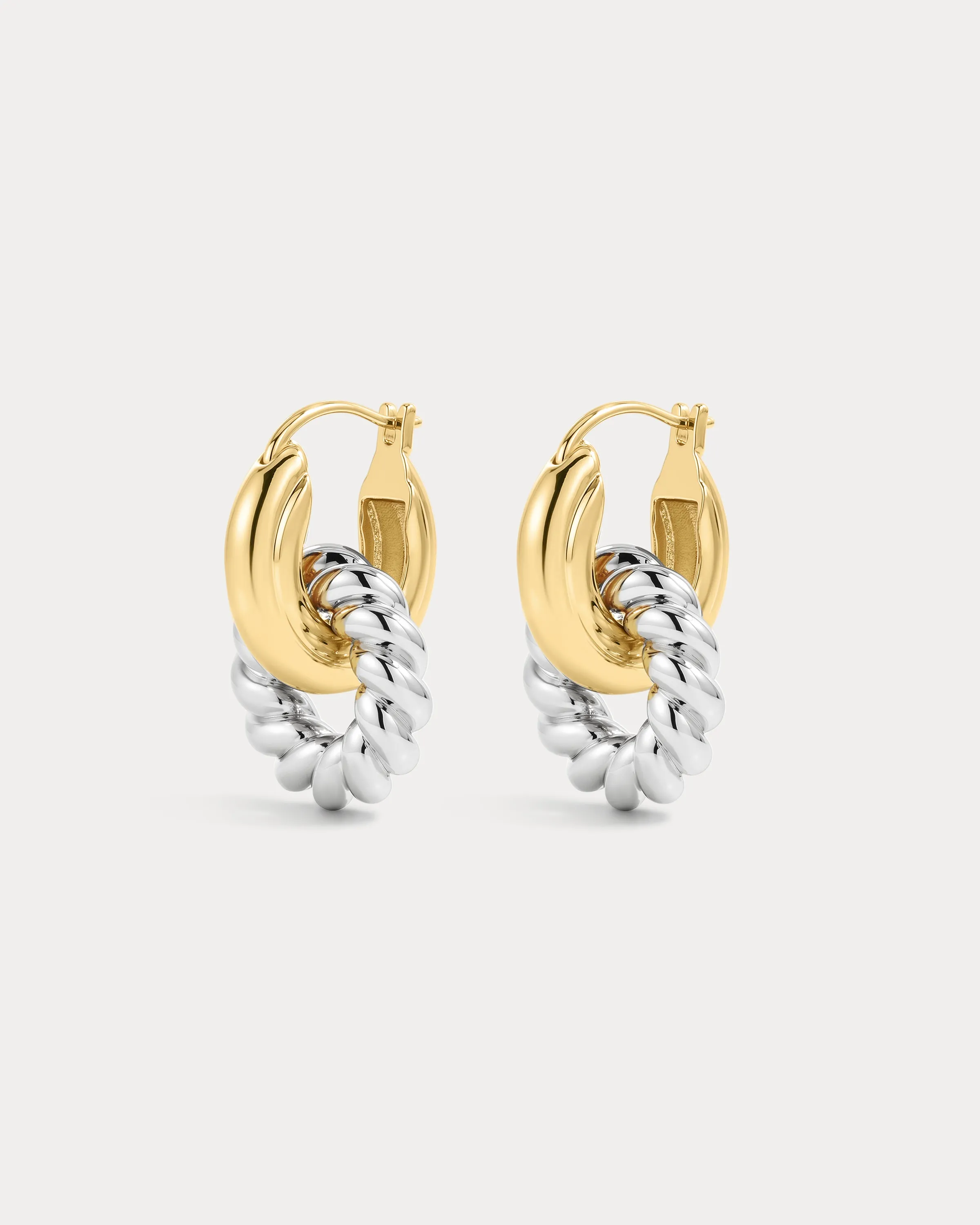 The Two-Tone Rope Interlock Hoops- Gold sold by Luv Aj