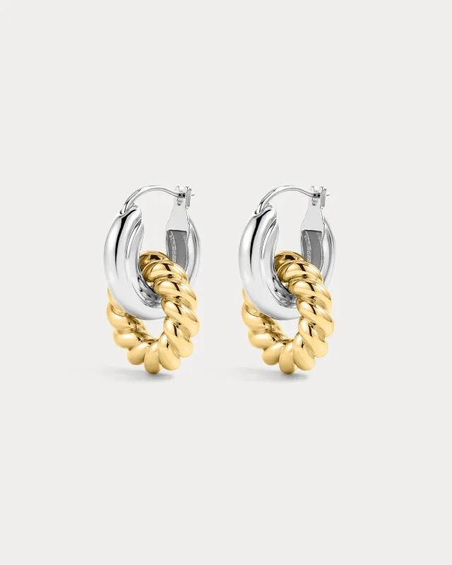 The Two-Tone Rope Interlock Hoops-Silver made by Luv Aj