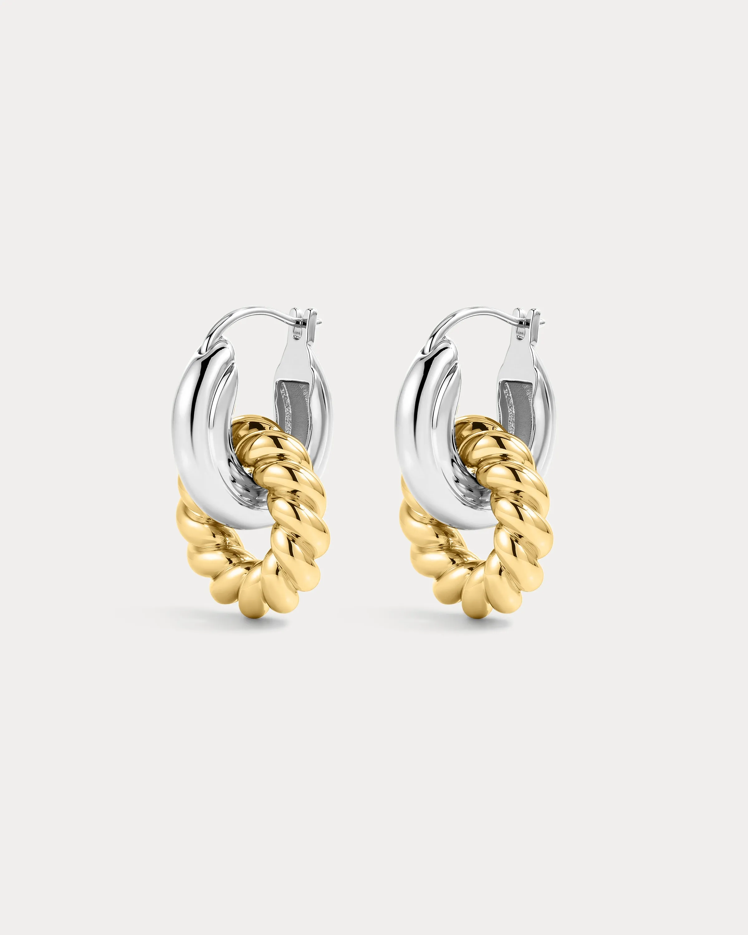 The Two-Tone Rope Interlock Hoops-Silver sold by Luv Aj