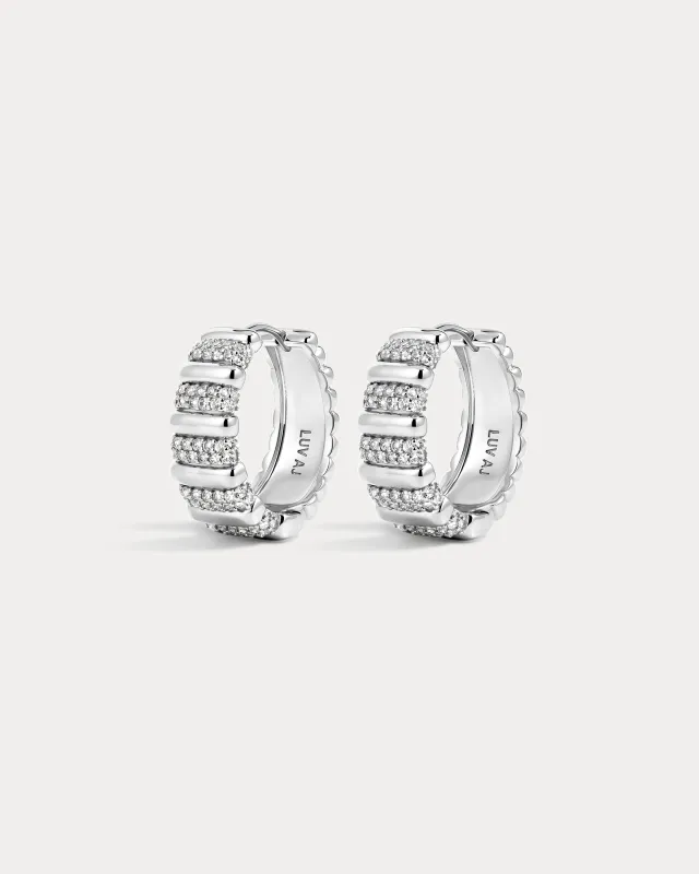 The Pave Marbella Ridged Hoops-Silver made by Luv Aj