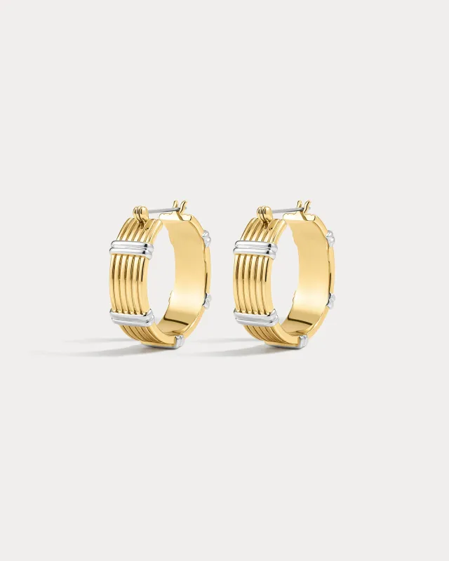 The Two-Tone Sierra Bar Hoops- Gold made by Luv Aj