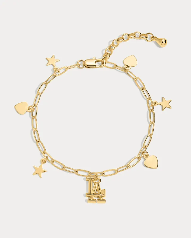 The MLB Star + Hearts Logo Charm Bracelet- Gold made by Luv Aj