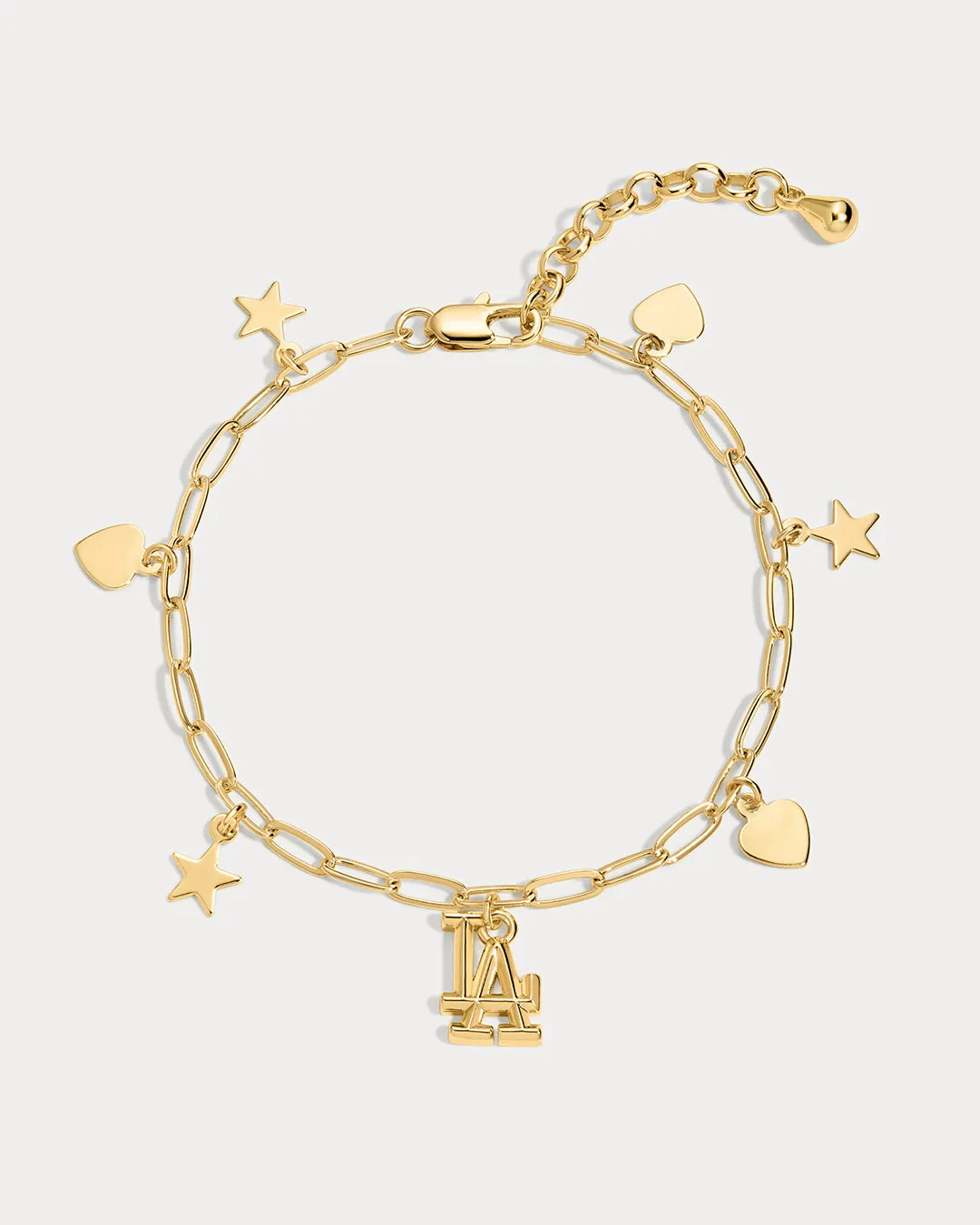The MLB Star + Hearts Logo Charm Bracelet- Gold sold by Luv Aj