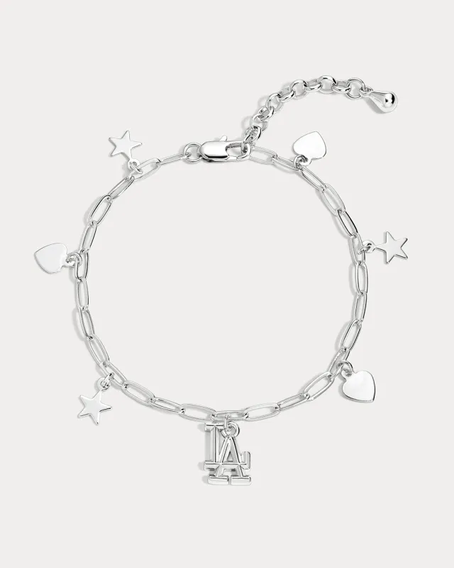 The MLB Star + Hearts Logo Charm Bracelet- Silver made by Luv Aj