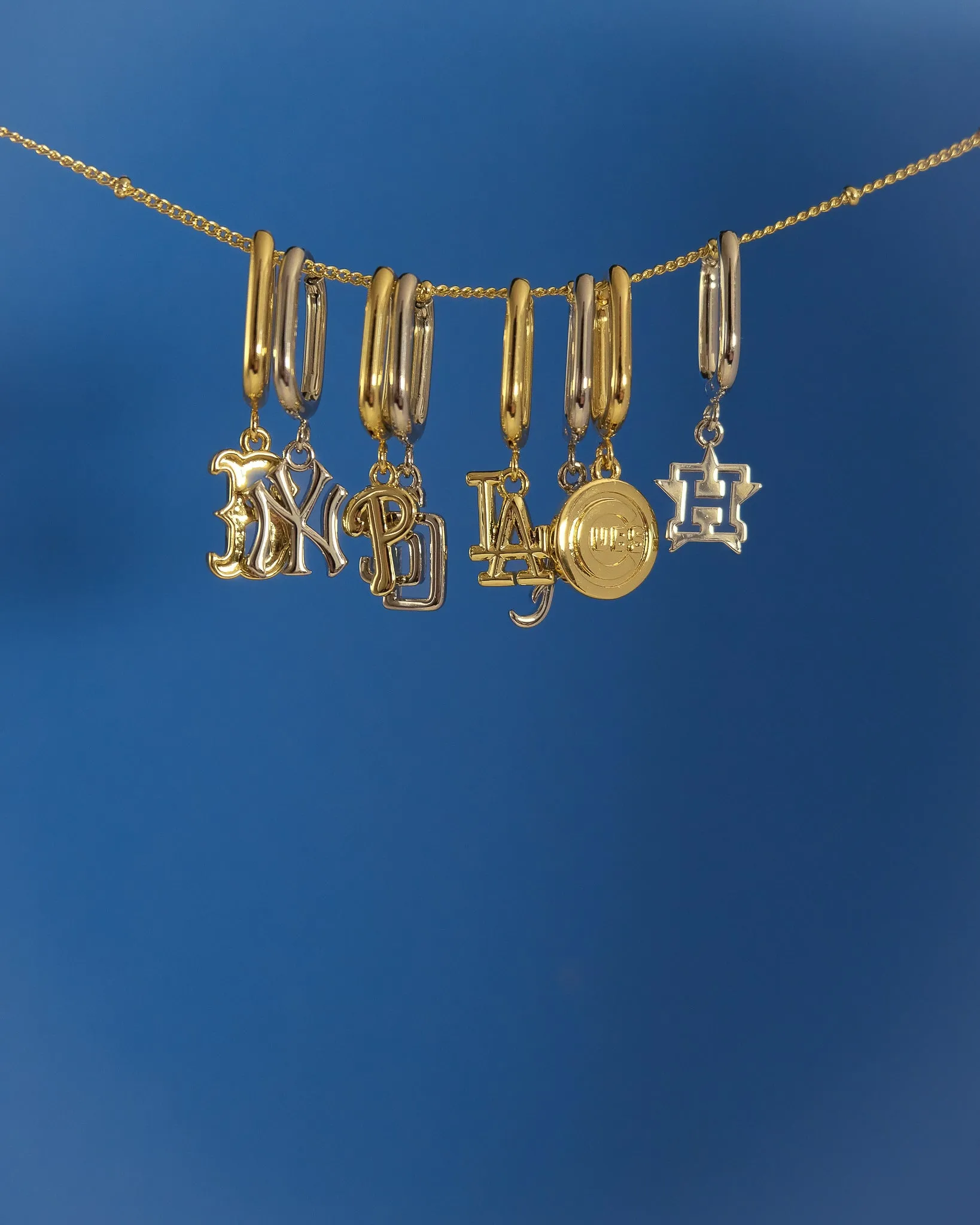 The MLB Logo Charm Oval Hoop Earrings- Gold sold by Luv Aj product image thumbnail 3
