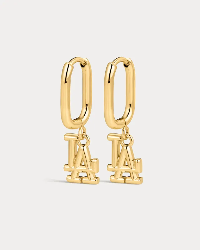 The MLB Logo Charm Oval Hoop Earrings- Gold made by Luv Aj