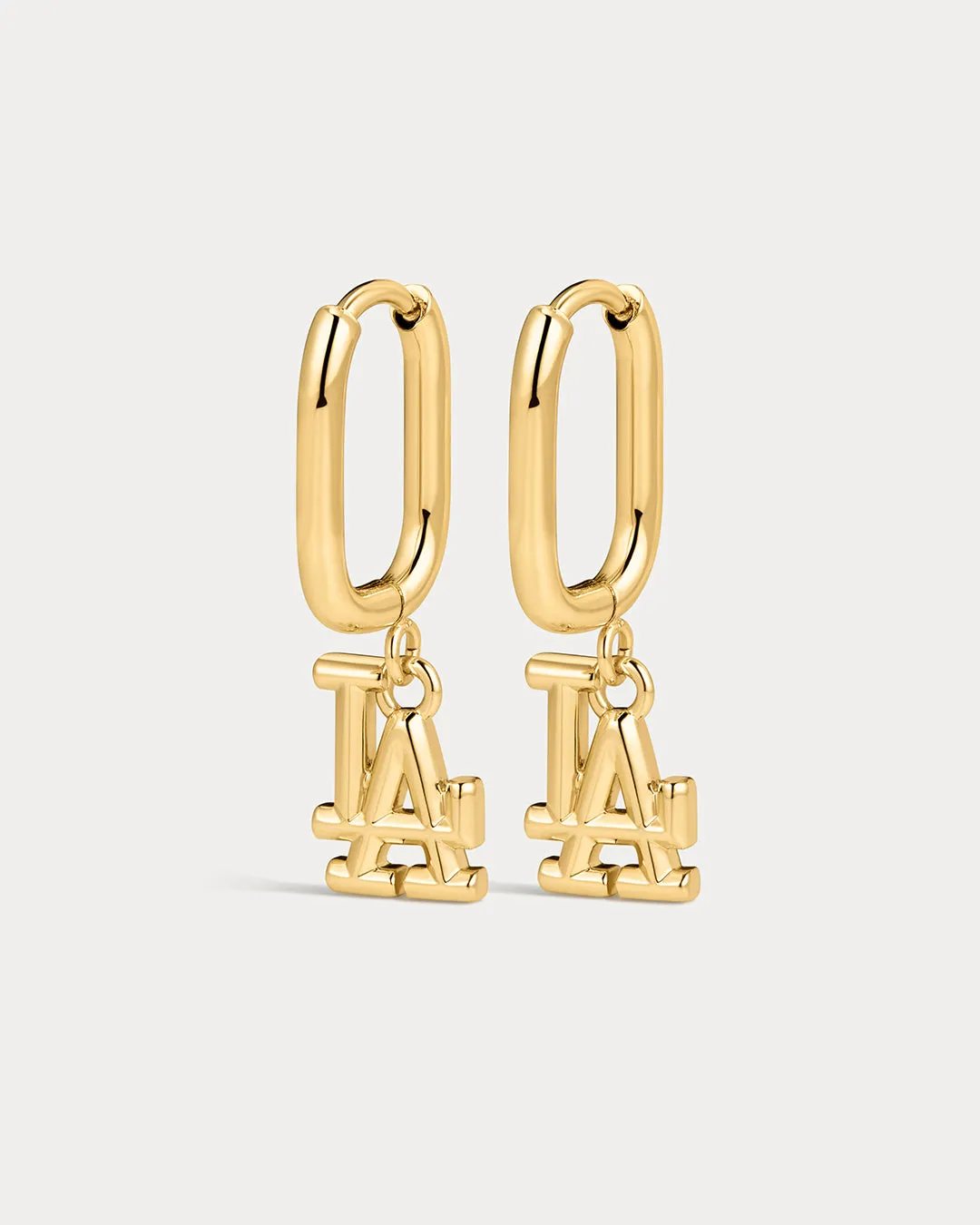 The MLB Logo Charm Oval Hoop Earrings- Gold sold by Luv Aj