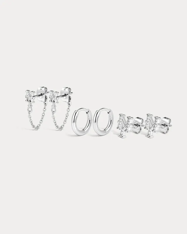 The MLB Logo Chain Link Earring Set- Silver made by Luv Aj