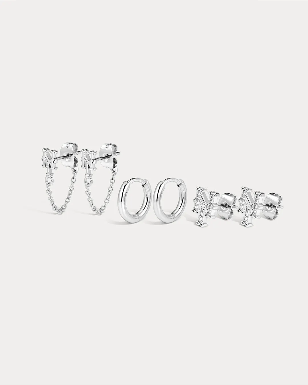 The MLB Logo Chain Link Earring Set- Silver sold by Luv Aj