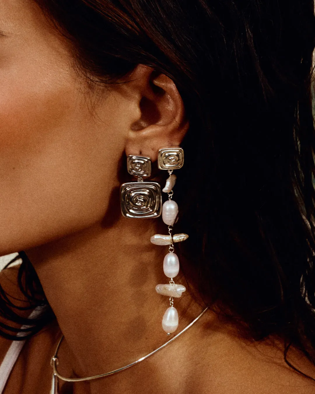 The Seychelles Pearl Drop Studs- Silver sold by Luv Aj product image thumbnail 2