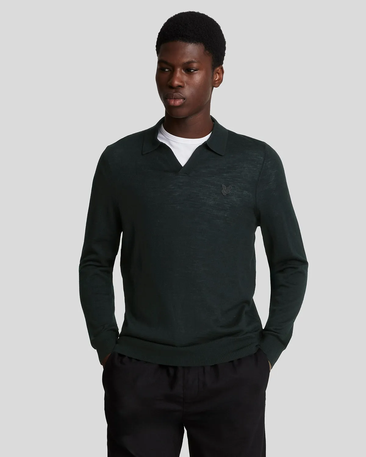 Tonal Eagle Merino Collared Jumper sold by Lyle & Scott