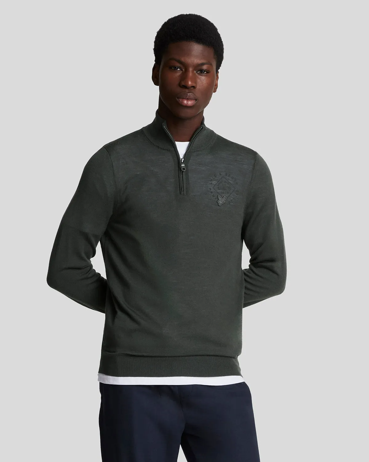 Tonal Eagle Merino 1/4 Zip Jumper sold by Lyle & Scott