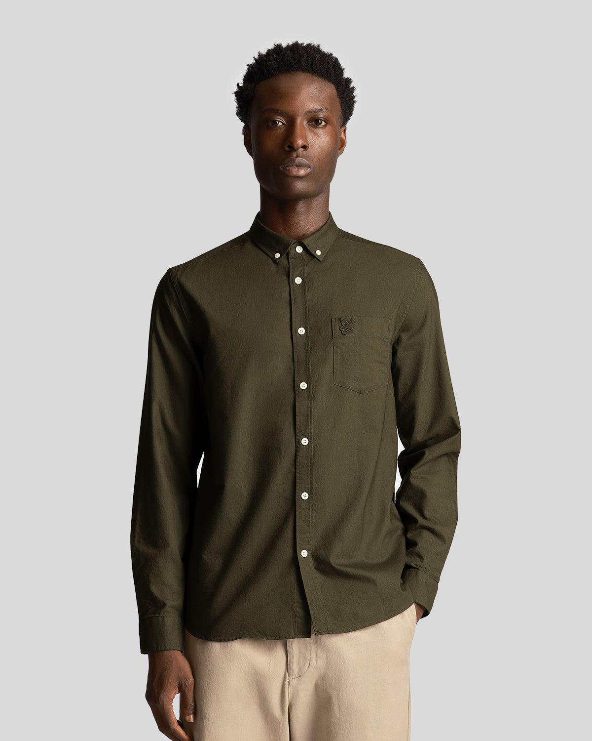 Tonal Eagle Light Weight Oxford Shirt sold by Lyle & Scott