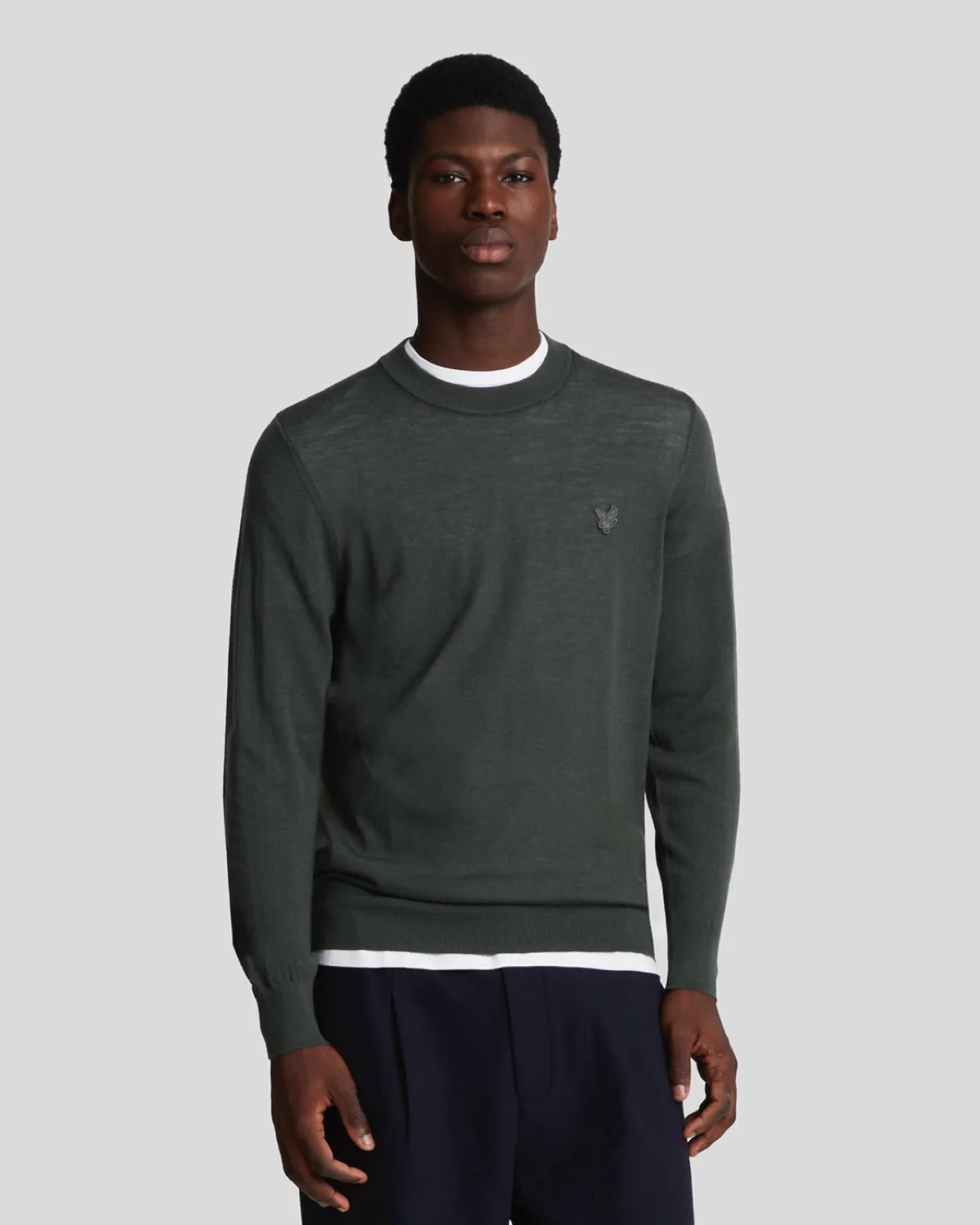 Tonal Eagle Merino Crew Neck Jumper sold by Lyle & Scott